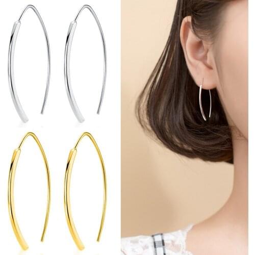 ElfoPlataSi Genuine 925 Sterling Silver Sweet Smooth Stick Moon Hoop Earring For Women Wedding S925 Jewelry Gift Wholesale DA401