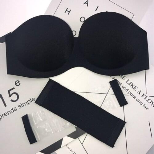 Black Khaki color Strapless wedding Bra for Womens Deep V Cup Sexy Push Up Brassiere Underwired Girl smooth big size Bra
