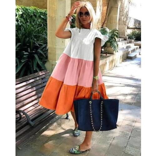 2021 Summer Sleeveless Cute Large Womens Street Casual Bohemian Short Skirt Sun Skirt Casual Stitching Ruffle Fluffy Dress