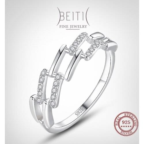Beitil Sparkling Cubic Zirconia Interwoven Rectangle Finger Ring For Women Simple 925 Sterling Silver Fashion Jewelry