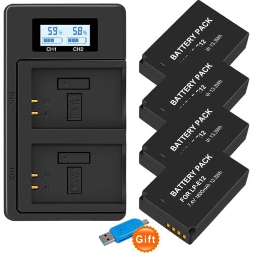 3PCS 7.4v LP-E12 LPE12 LP E12 Rechargeable Camera batteries+LCD USB DUAL CHARGER for Canon EOS M M2 100D EOSM EOSM2 EOS100D