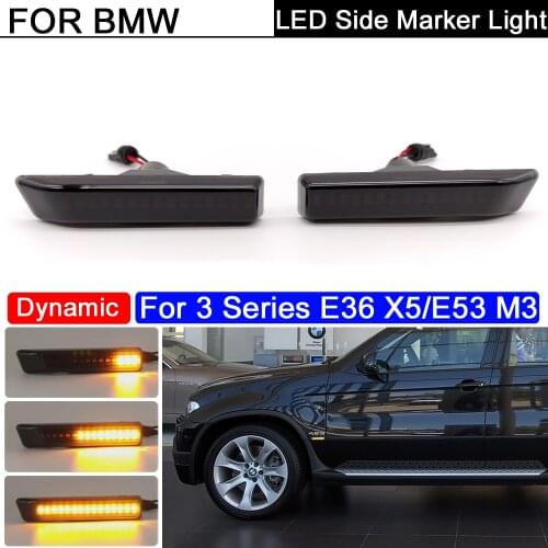 2Pcs Error Free Smoked LED Side Marker Lamp Dynamic Amber Turn Signal Light For BMW 3 Series E36 X5 E53 M3