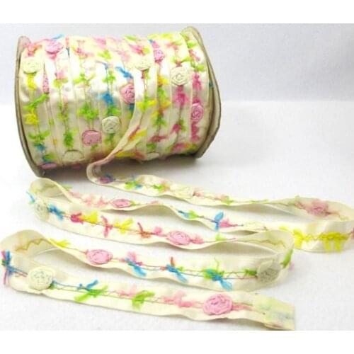 2 Colors|3/4 inch Colorful Threaded Embroidered Satin Ribbon Trim|Embroidered Ribbon|Flower|Thread|Scrapbooking|Doll Trim