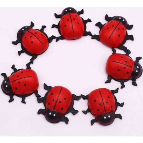 25*30mm Red Wooden Ladybug With Adhesive Sticker Wood Carving Refrigerator Wall Decoration DIY Child Gift Wedding Party Supplies