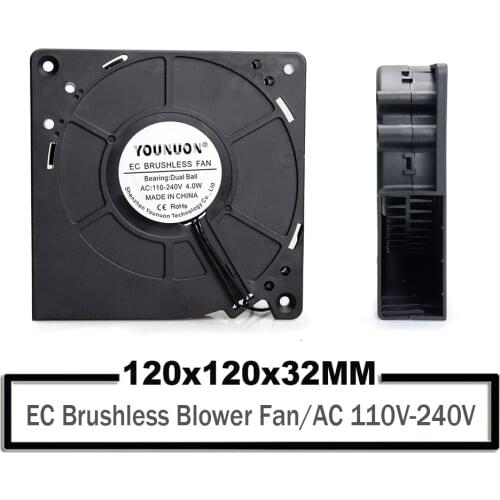 YOUNUON Dual Ball 120mm 12032 EC Brushless Blower Fan AC 110V 115V 120V 220V 240V 12cm 120x120x 32mm Axial Blower Fan