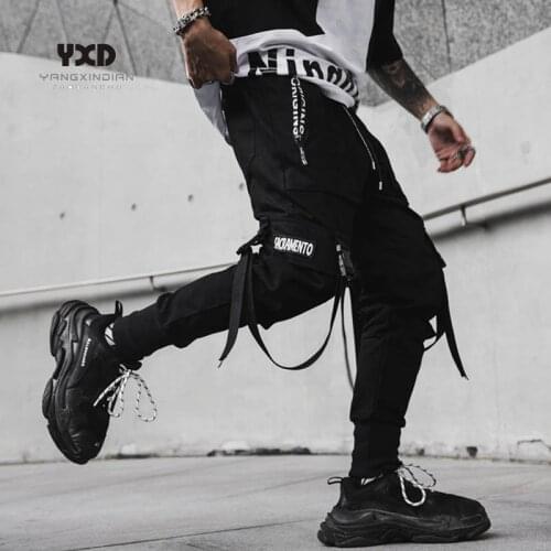 Men clothing Men New Spring Punk Hip Hop Cargo Pants Club Singer Stage Costume Trousers Ribbons Streetwear Joggers Sweatpants
