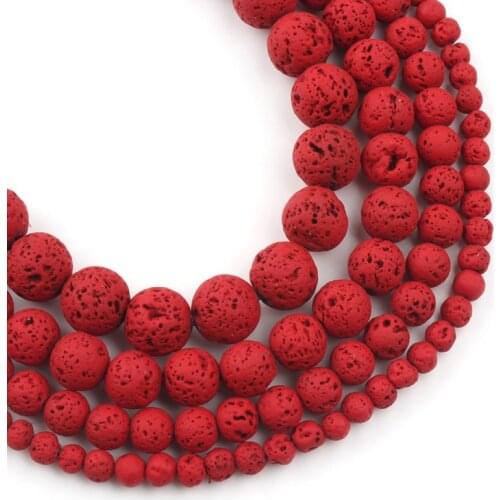 Natural Lava Hematite Volcanic Stone Beads Round Hot Red Rock Loose Spacer Bead For Jewelry Making 4 6 8 10mm DIY Charm Bracelet