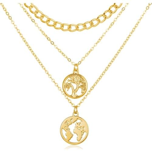 524051 hanzhishang chain Creative Life Tree Map pendant multilayer three layer Necklace