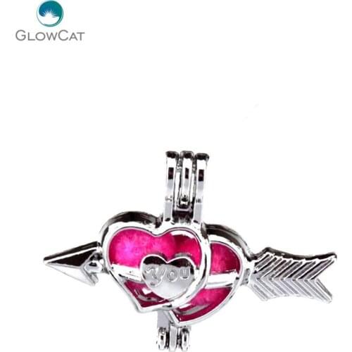 K497 5pcs/lot Silver Alloy 25mm Heart Bow Arrow Lovers' Beads Cage Pendant Locket Fairytale Party Essential Oil Diffuser