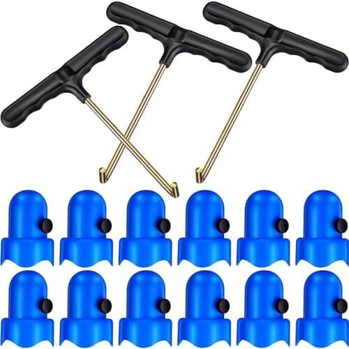 1.5 Inch Diameter Trampoline Enclosure Pole Caps with Screw Thumb and Spring Pull Tool T-Hook Adjustment Spring Pull Kit