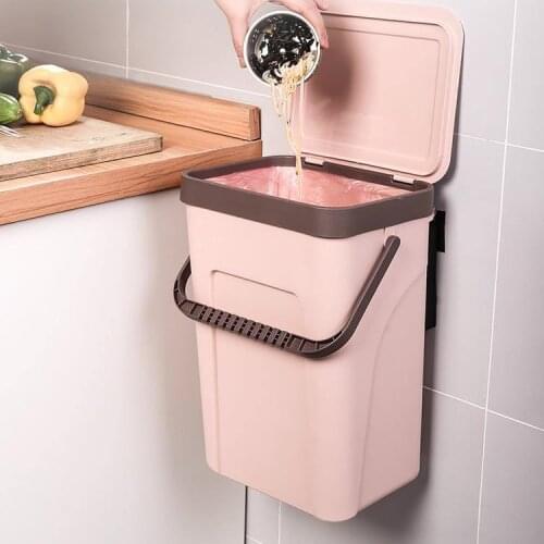 Wall Mounted Trash Bin Portable Cover Kitchen Simply Creative Trash Can Plastic Home Cubo De Basura Garbage Holder DI50LJT