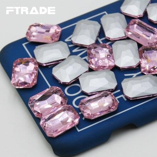 Wholesale!Shiny Light Pink Color Crystal Glass Rectangular Octagonal Rhinestones Pointback Silver Plated Stones 6x8mm-18x27mm