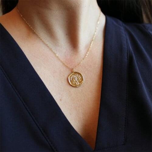 12 Constellation Necklack Zircon Coins Necklaces 2020 NEW Fashion Jewelry Birthday Present Zodiac Choker Necklaces For Women