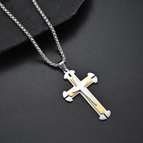 Hot Sale Drop Shipping 3 Colors Three Layers Cross Titanium Stainless Steel Pendant Necklace For Man Women Unix A Gift For A Guy