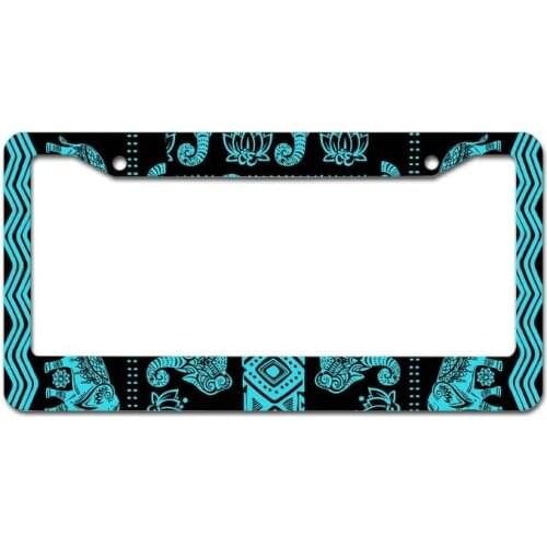 Peceeta Elephant Lotus Mandala License Plate Frame 2 Holes 1 Frame Matte Aluminum Stainless Metal Car Tag Cover Holder white