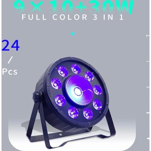 24pcs/lots 9x10W+30w Flat LED Par Lights 9*10w+30w RGB 3IN1 PAR DMX512 control disco lights professional stage DJ equipment