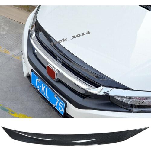 FIT FOR 2016 2017 2018 2019 HONDA CIVIC CARBON FIBER FRONT HOOD BUMPER UPPER TRIM NOSE COVER