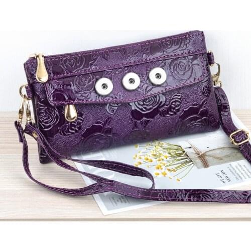 Rose flower good quality PU leather 18mm snap button jewelry leaves-bag For Women MOM girls QB2101