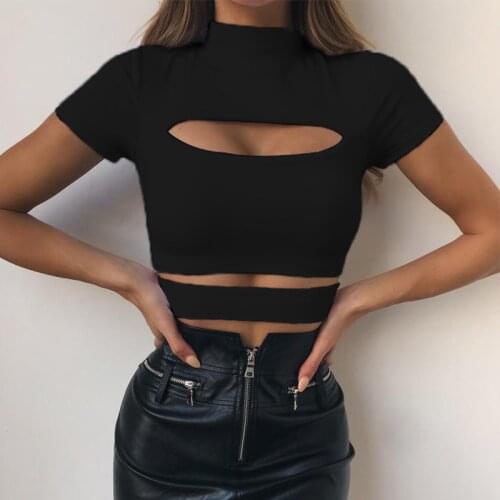 Yoga Shirts Gym Womens Crop Top Half-high Collar Cutout Sexy Short-sleeved Tops Sports Shirts Workout Fitness Sportswear