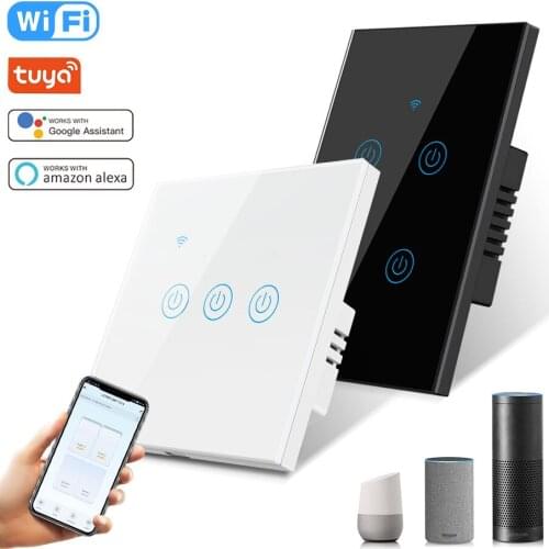 90 250V 10A Tuya Smart Light Switch EU/UK/US Standard Wall Touch Switches No Neutral Wire Voice Control Support Alex Google Home