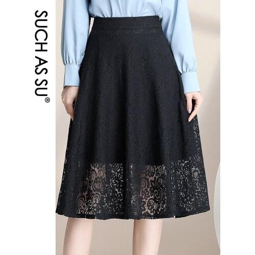 Spring Summer Lace Skirt Womens 2017 Korean Fashion Black Patchwork High Waist S-3XL Size Ladies Pleated Umbrella Skirt