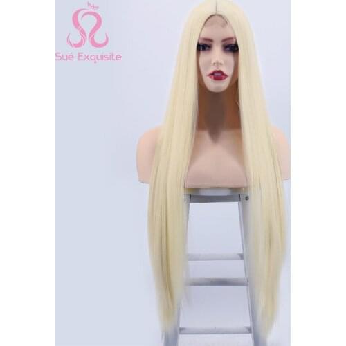 SUe EXQUISITE Synthetic Wigs for Women Long Straight 60 613 Blonde Pink Red Middle Part Pink Cosplay Wigs Heat Resistant Wigs