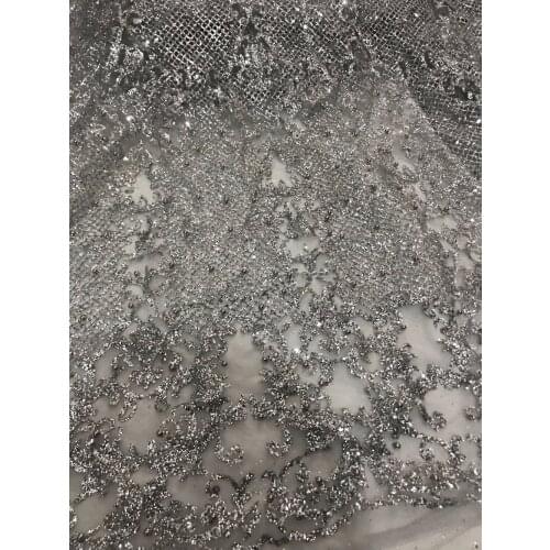5yards ZH-118103 luxury hand print sparkle glued glitter african tulle mesh lace with beads