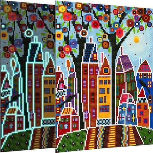 5D DIY Full Round Drill Luminous Diamond Painting Abstract House Rhinestone Kit Diamond Embroidery Town Landscape Home Decor