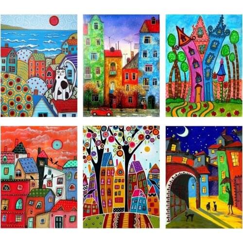 5D DIY Diamond Painting Cross Stitch Cartoon House Diamond Embroidery Mosaic Craft Home Room Rhinestone Decor