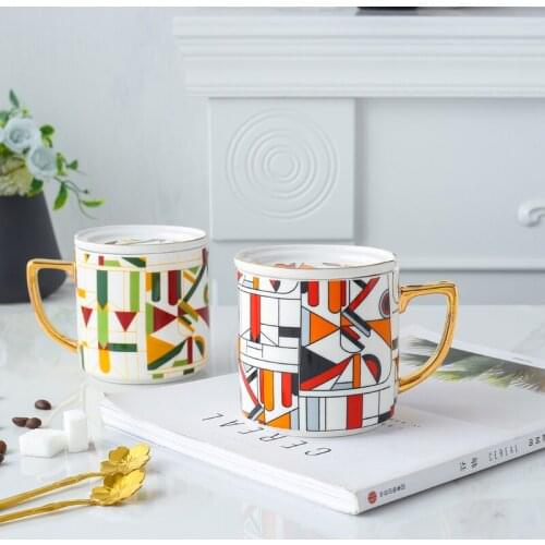 British Ceramic Mug Household Water Cup Afternoon Tea Cups Couple Coffee Cup With Lid And Spoon
