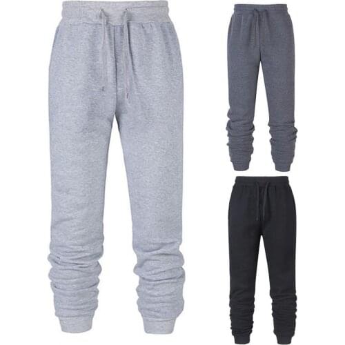 Men Pants Solid Color Straight Unisex Pants Ankle-Length Elastic Waist Ankle Banded Thicken Sweatpants Running Clothing