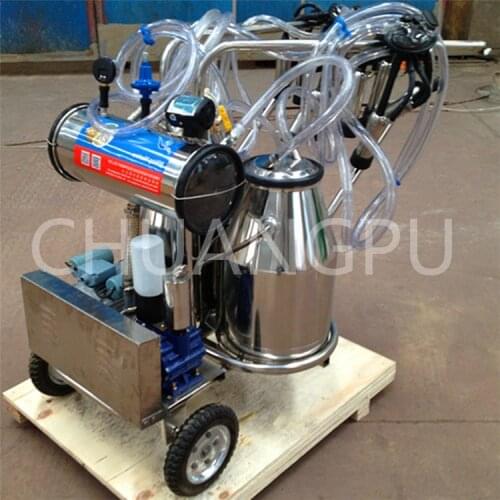 Double Stainless Steel Bucket Vacuum Pump Mobile Milking Machine for Milking Cows/Goats/Sheeps