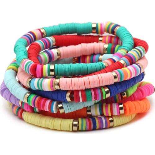 Boho Heishi Polymer Clay Disc Beads Stretch Bracelet Women Girl 6mm African Vinyl Bead Multicolored Summer Beach Jewelry Present