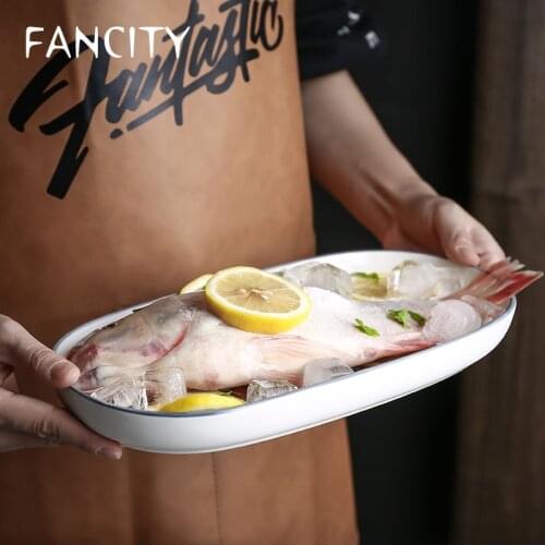 FANCITY Japanese fish plate, household large steamed fish plate, ceramic fish plate, creative fish plate