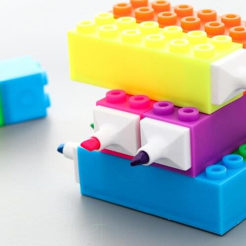 Fluorescent Pen Building Block Highlighter Marker Candy Color Writing Drawing Stationery