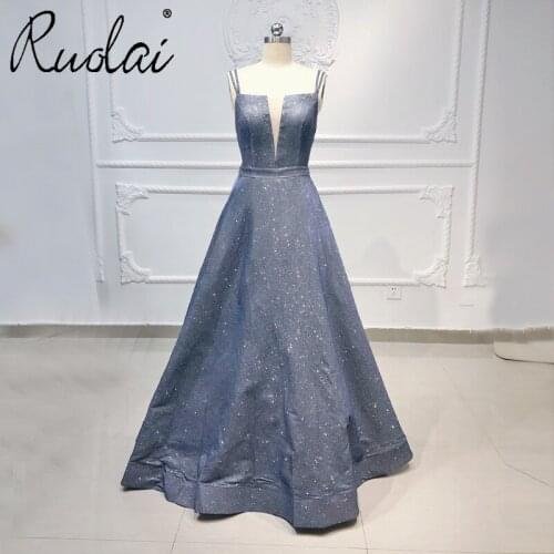 Deep V-Neck Evening Dresses Long 2019 Shiny Spaghetti Strap Backless A-Line Women Formal Evening Party Gown robe longue soiree