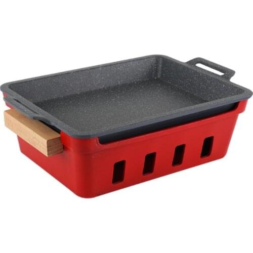 Aluminum alloy charcoal barbecue grill rectangle commercial grilled fish pan environmental protection oil heating holding stove