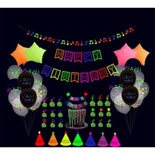 HGHO 54Pcs Wedding Party Glow in the Dark Neon Tape Birthday Party Hanging Decor Fluorescent Paper String Hanging Pendants