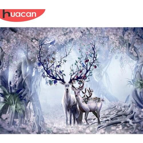 HUACAN Full Square/Round Diamond Embroidery Animal Pictures Of Rhinestones 5D DIY Diamond Painting Deer Mosaic Handmade Gift