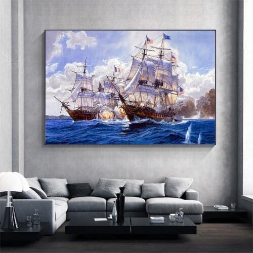 Canvas Painting Seascape Poster Sailboat in the Ocean Classical Living Room Decoration Wall Pictures ART Poster and Prints Decor
