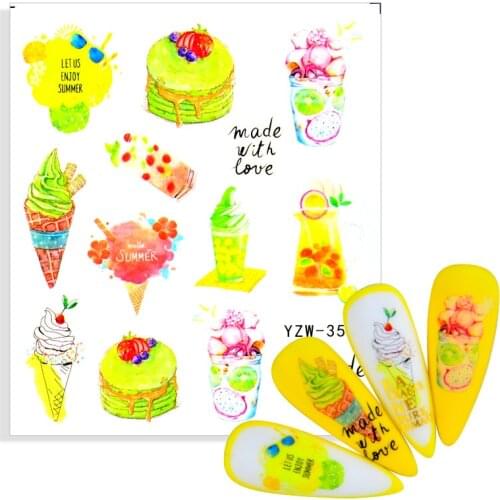 Strawberry Ice Cream Fruit Nail Sticker Sweet Cake Drinking Butterfly Flower Water Decal Summer Vacation Decor Watermark Tattoo