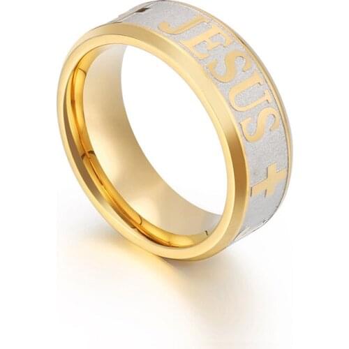 New titanium steel ring Jesus Cross letter modeling stainless steel black male and female tail ring