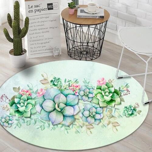 Childrens Room Carpet Girl With Light Green Plants Nordic Round Rug For Center Table Decoration Living Room Bathroom Mat Floor