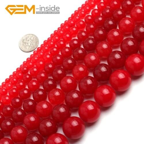 Round Red Jades Beads For Jewelry Making Loose Beads DIY Gifts Bracelet Necklace Strand 15 Inches DIY Wholesale