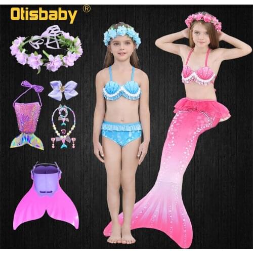 3 Pcs Summer Girls Princess Ariel Swimsuit Swimming Mermaid Tail Slip Vest Ruffle Shorts Little Girl Bikini Children Flippers