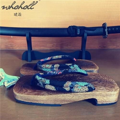 WHOHOLL Japanese Geta Summer Flip Flops Man Women Unisex Wood Clogs Slippers Thick Platform Samurai Animation Cosplay Shoes