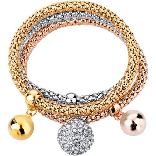 FFashion Jewelry For Women 3Pcs Gold/Silver Plated Bracelet Pulseiras Vintage With Ball Pendant Wedding Bracelet SBR150182