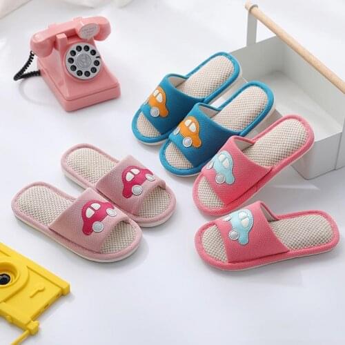 Cartoon Car Kids Slippers Children Home Shoes Baby Warm Shoes For Boys Girls Indoor Bedroom Spring Flax Slipper