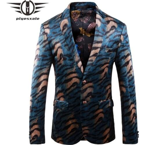 Plyesxale Velvet Blazer Men 2018 Slim Fit Mens Leopard Print Blazer Classic Green Casual Suit Jacket Man Party Prom Wear Q155