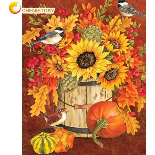 CHENISTORY Picture By Numbers Kits Birds On Sunflower Oil Painting By Number For Adults Hand Made Diy Gift Acrylic Drawing Canva